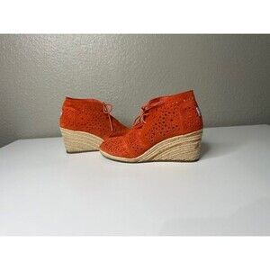 TOMS LACE UP BOOTIE WEDGES ORANGE WOMENS SIZE W9 WIDE 9